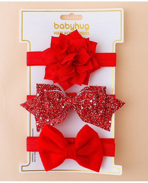 Babyhug Free Size Hedbands With Floral & Bow Applique - Red