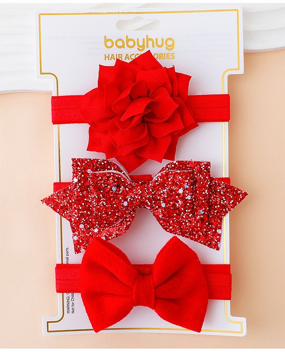 Babyhug Free Size Hedbands With Floral & Bow Applique - Red