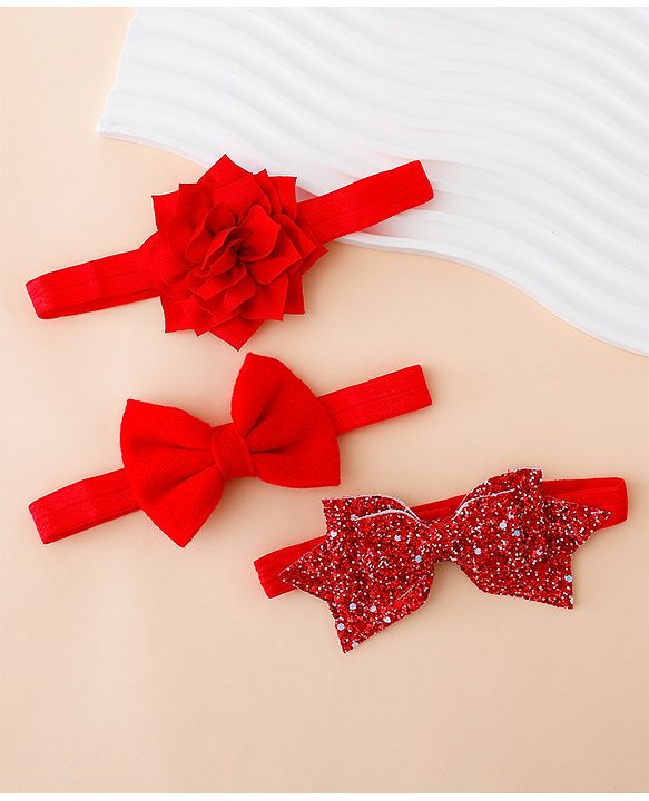 Babyhug Free Size Hedbands With Floral & Bow Applique - Red