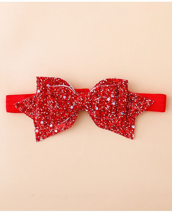 Babyhug Free Size Hedbands With Floral & Bow Applique - Red