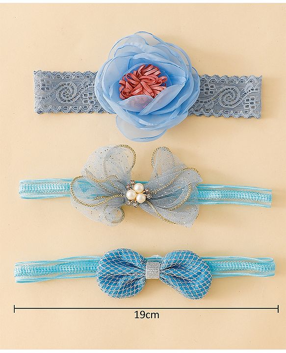 Babyhug Free Size Hedbands With Floral & Bow Applique - Light Blue