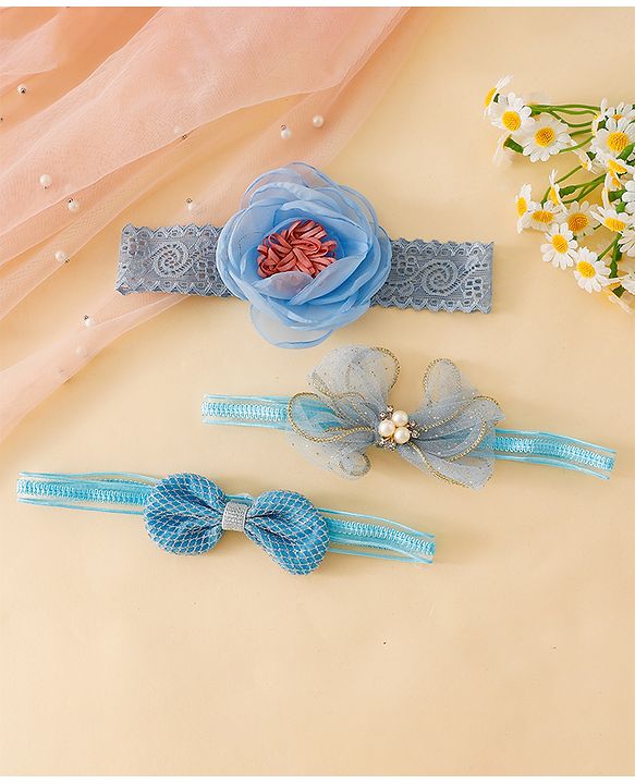 Babyhug Free Size Hedbands With Floral & Bow Applique - Light Blue