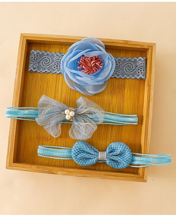 Babyhug Free Size Hedbands With Floral & Bow Applique - Light Blue