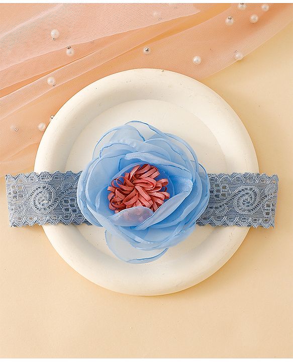 Babyhug Free Size Hedbands With Floral & Bow Applique - Light Blue