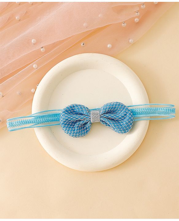 Babyhug Free Size Hedbands With Floral & Bow Applique - Light Blue