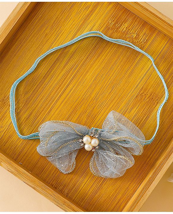 Babyhug Free Size Hedbands With Floral & Bow Applique - Light Blue
