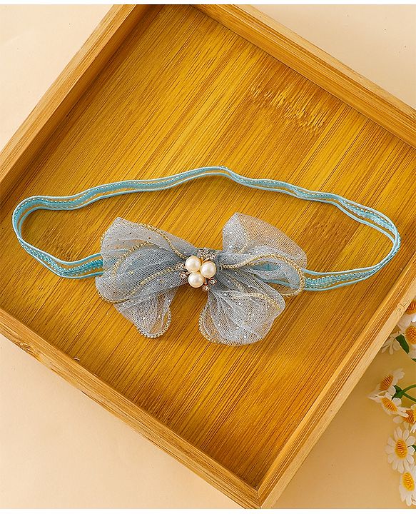 Babyhug Free Size Hedbands With Floral & Bow Applique - Light Blue
