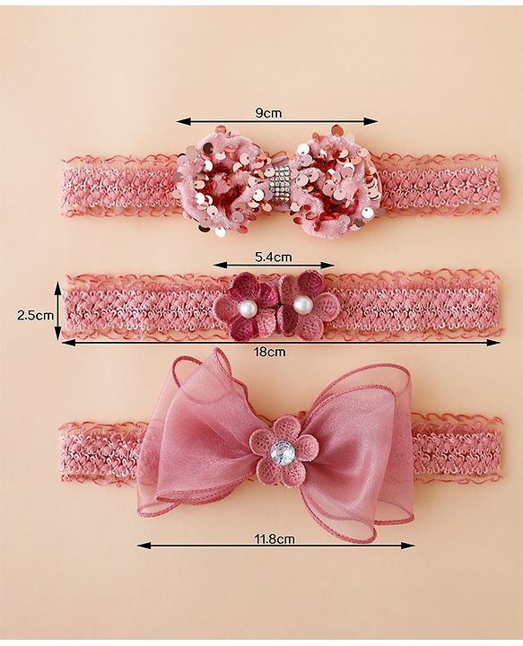 Babyhug Free Size Hedbands With Floral & Bow Applique - Light Red
