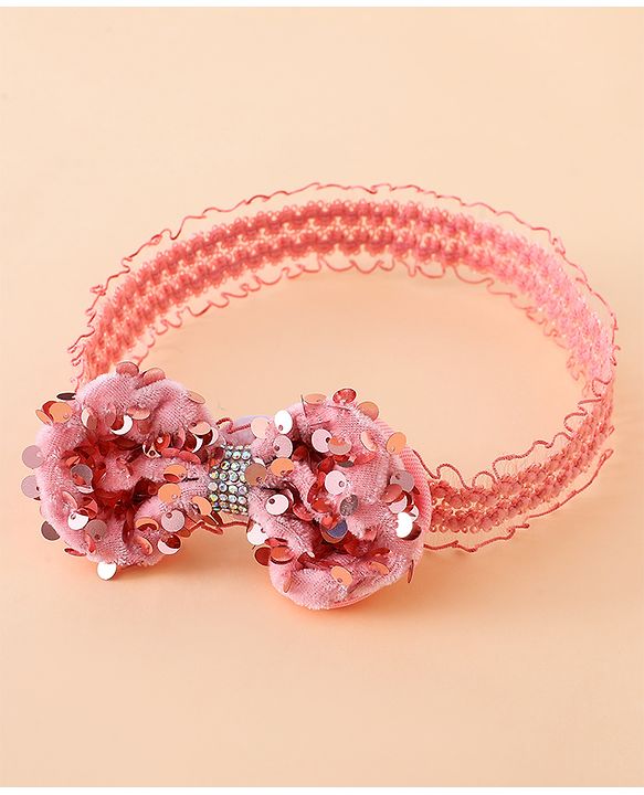 Babyhug Free Size Hedbands With Floral & Bow Applique - Light Red