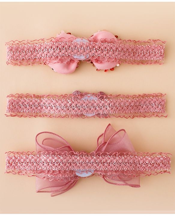 Babyhug Free Size Hedbands With Floral & Bow Applique - Light Red