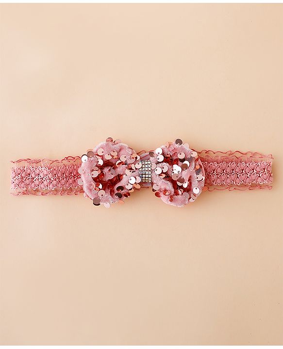 Babyhug Free Size Hedbands With Floral & Bow Applique - Light Red