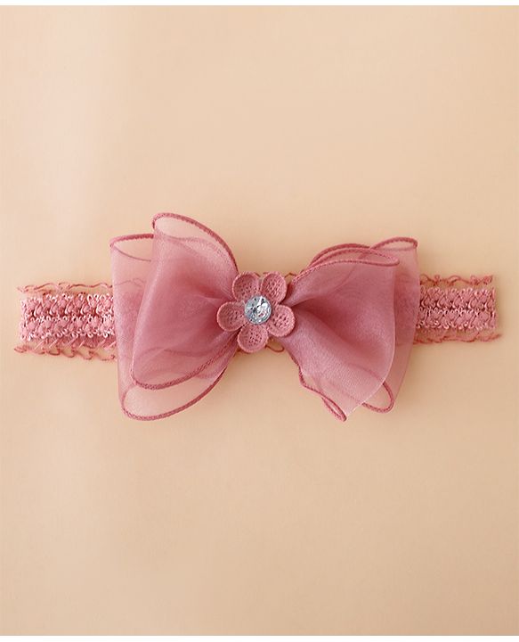 Babyhug Free Size Hedbands With Floral & Bow Applique - Light Red