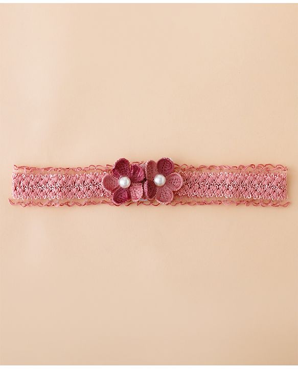 Babyhug Free Size Hedbands With Floral & Bow Applique - Light Red