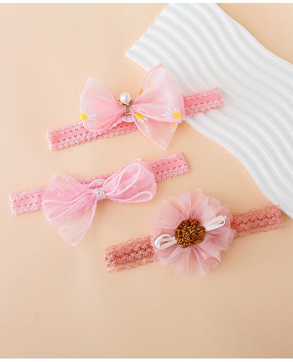 Babyhug Free Size Hedbands With Floral & Bow Applique - Pink