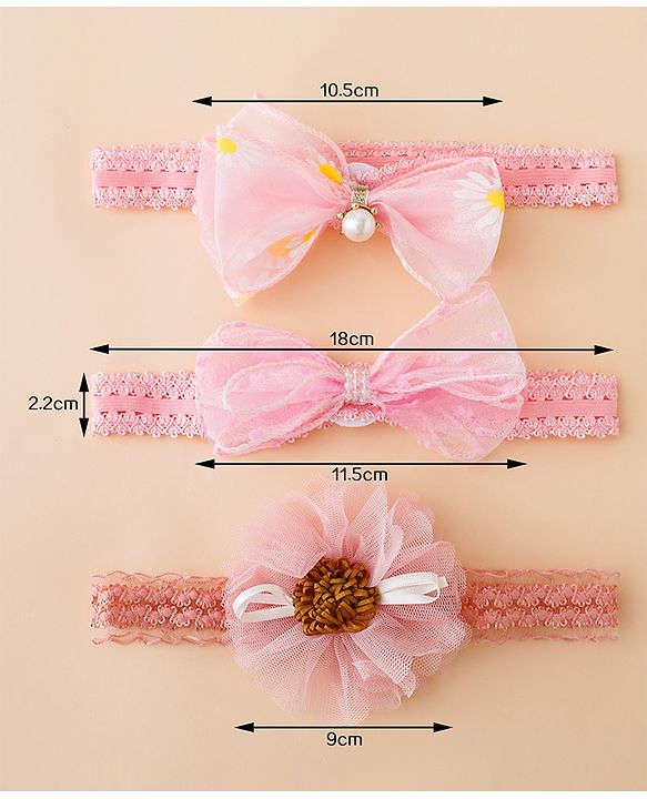 Babyhug Free Size Hedbands With Floral & Bow Applique - Pink