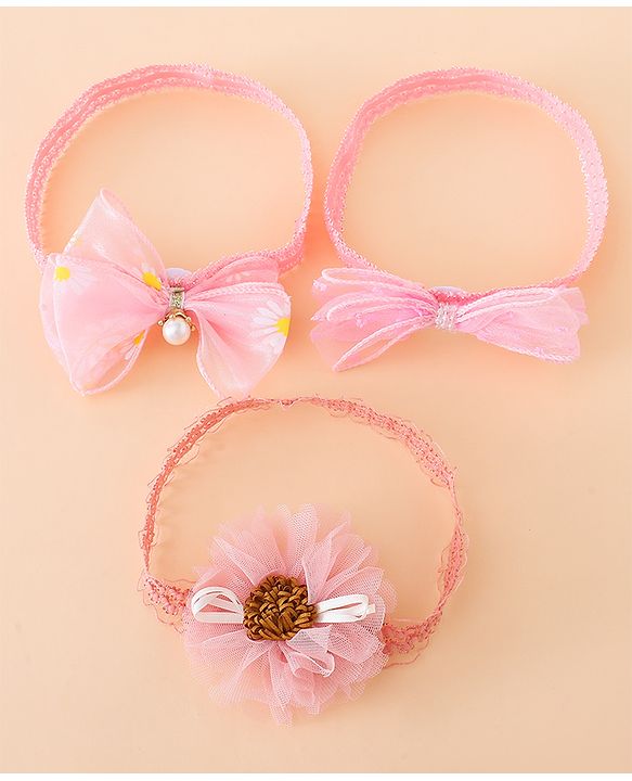 Babyhug Free Size Hedbands With Floral & Bow Applique - Pink