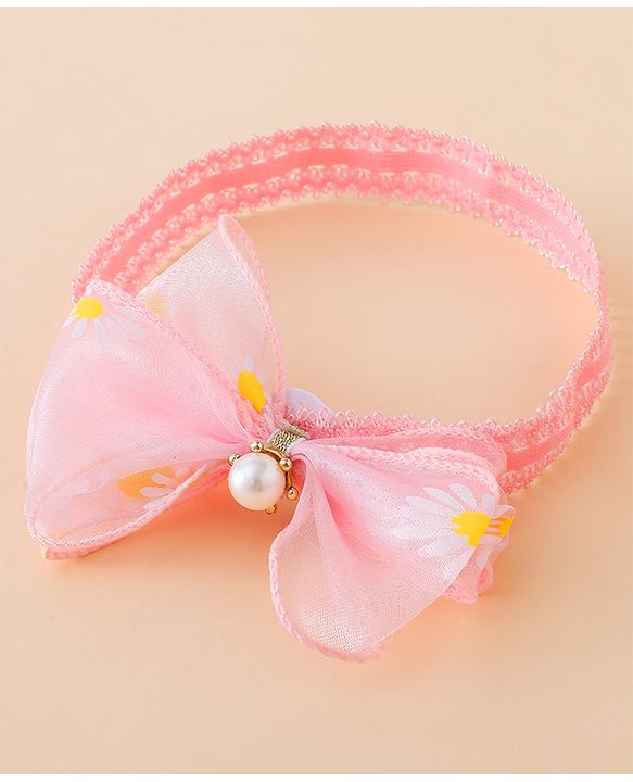Babyhug Free Size Hedbands With Floral & Bow Applique - Pink