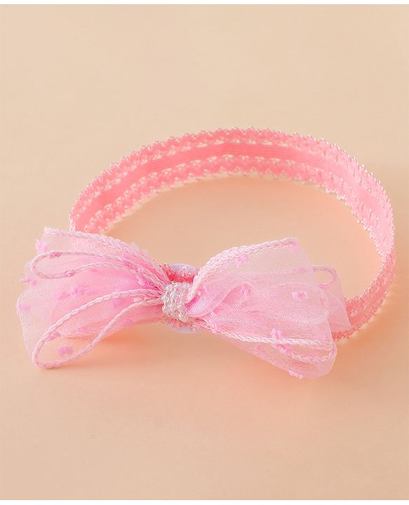 Babyhug Free Size Hedbands With Floral & Bow Applique - Pink