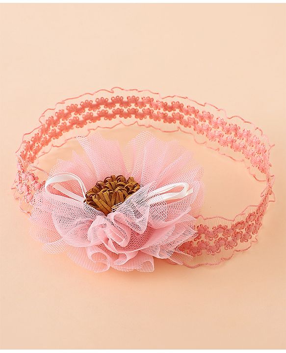 Babyhug Free Size Hedbands With Floral & Bow Applique - Pink