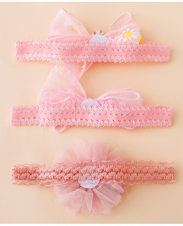 Babyhug Free Size Hedbands With Floral & Bow Applique - Pink