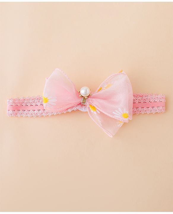 Babyhug Free Size Hedbands With Floral & Bow Applique - Pink