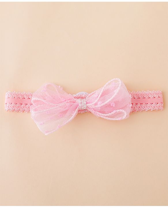 Babyhug Free Size Hedbands With Floral & Bow Applique - Pink