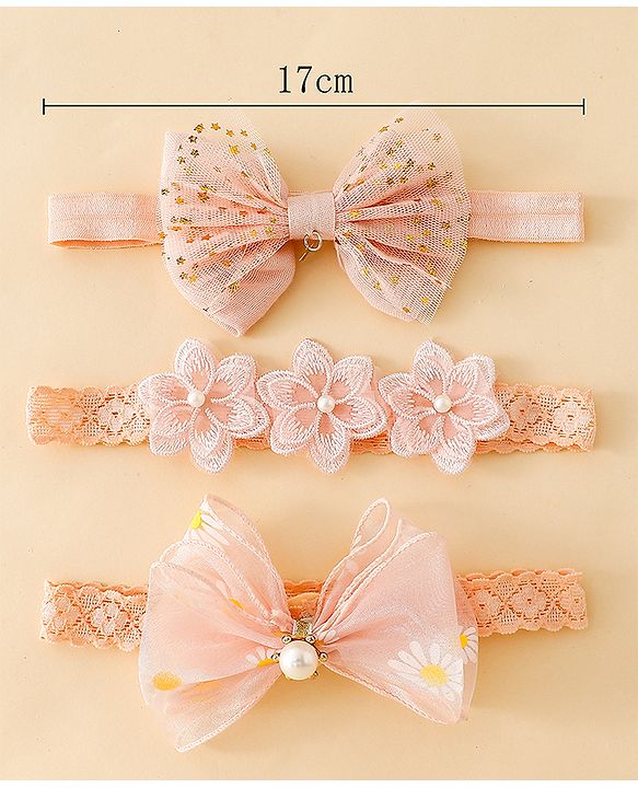 Babyhug Free Size Hedbands With Floral & Bow Applique - Light Orange