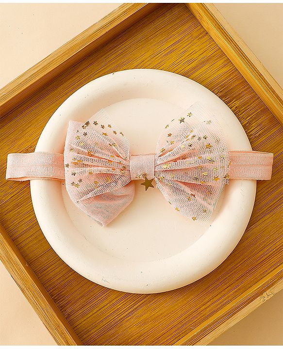 Babyhug Free Size Hedbands With Floral & Bow Applique - Light Orange