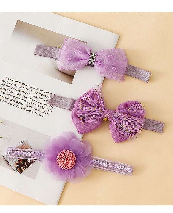 Babyhug Headbands With Floral & Bow Applique Pack of 3  -Purple