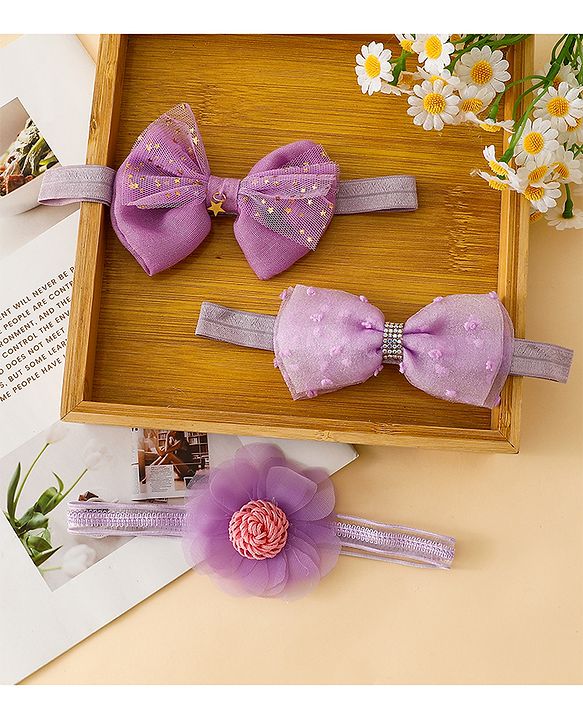 Babyhug Headbands With Floral & Bow Applique Pack of 3  -Purple
