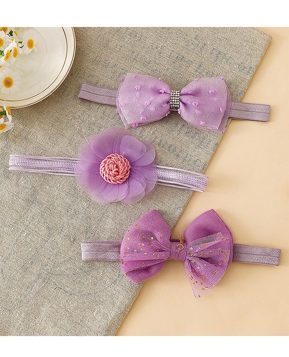 Babyhug Headbands With Floral & Bow Applique Pack of 3  -Purple