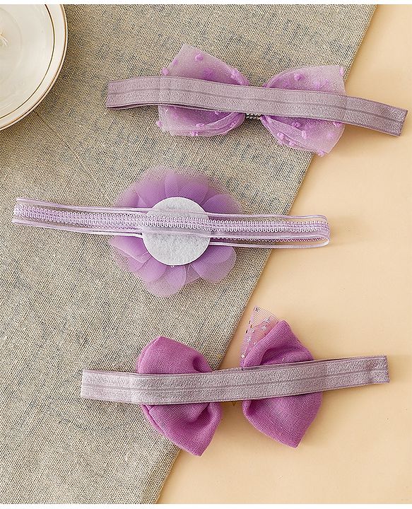 Babyhug Headbands With Floral & Bow Applique Pack of 3  -Purple