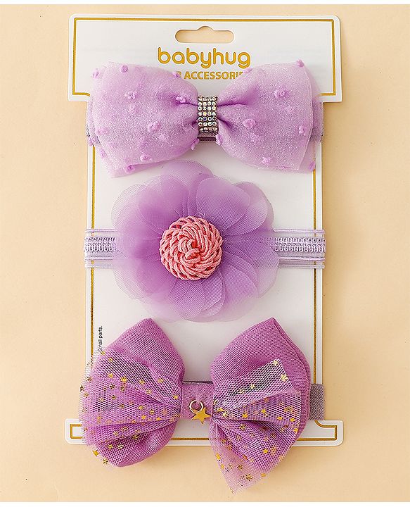 Babyhug Headbands With Floral & Bow Applique Pack of 3  -Purple