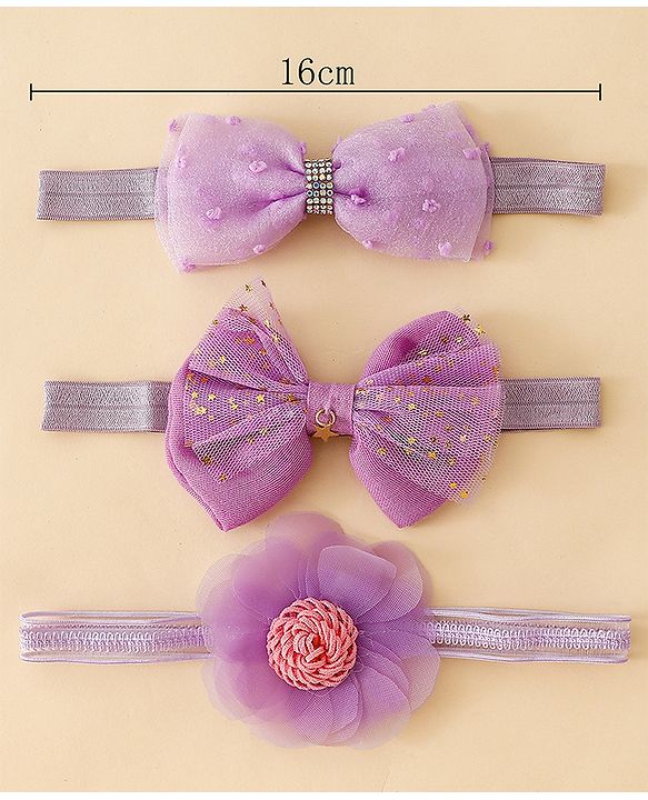 Babyhug Headbands With Floral & Bow Applique Pack of 3  -Purple
