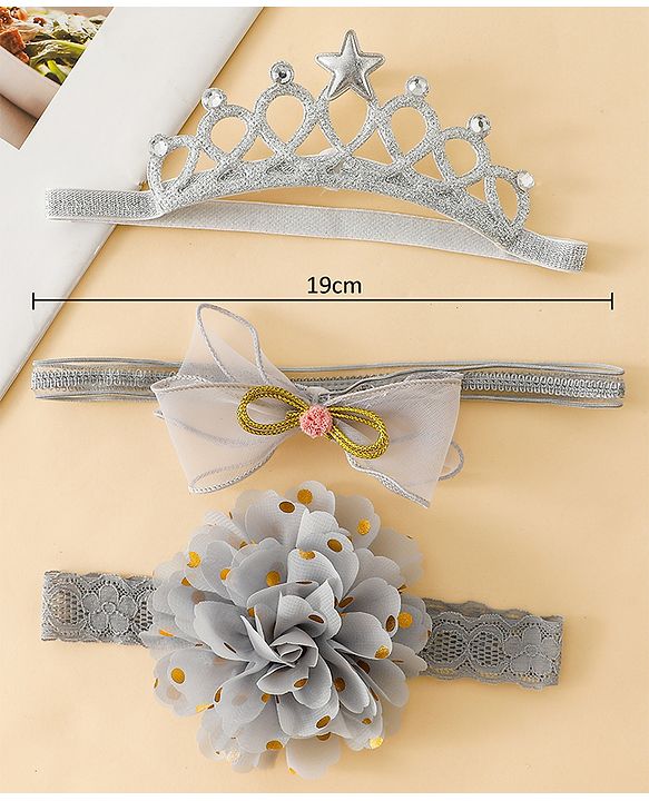 Babyhug Free Size Hedbands With Floral & Bow Applique - Grey