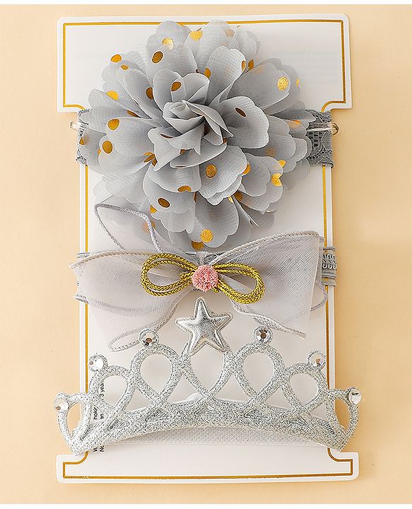 Babyhug Free Size Hedbands With Floral & Bow Applique - Grey