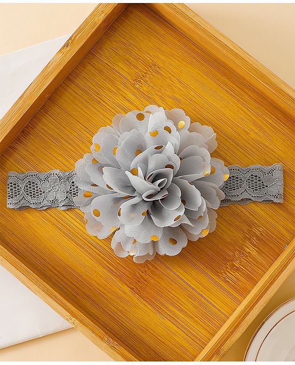 Babyhug Free Size Hedbands With Floral & Bow Applique - Grey