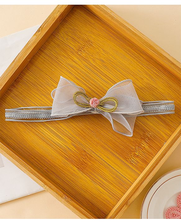 Babyhug Free Size Hedbands With Floral & Bow Applique - Grey