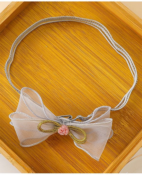 Babyhug Free Size Hedbands With Floral & Bow Applique - Grey