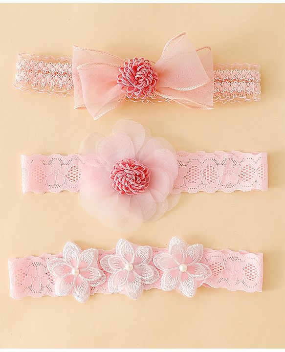 Babyhug Free Size Hedbands With Floral & Bow Applique - Pink