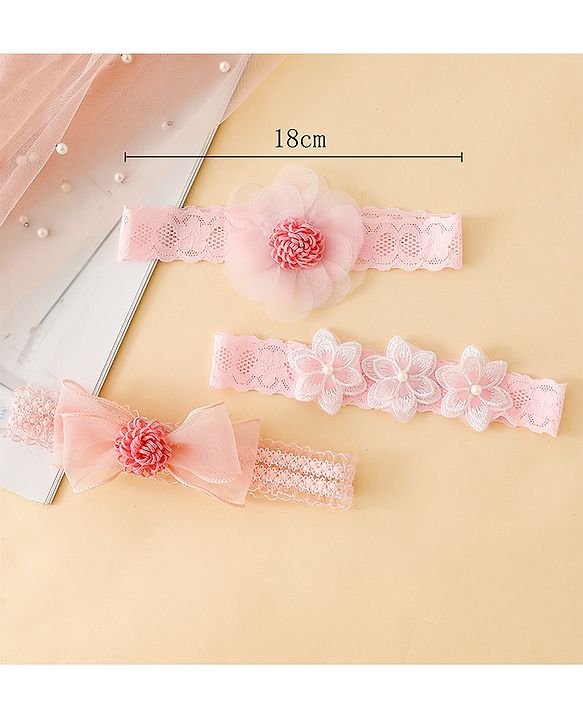 Babyhug Free Size Hedbands With Floral & Bow Applique - Pink