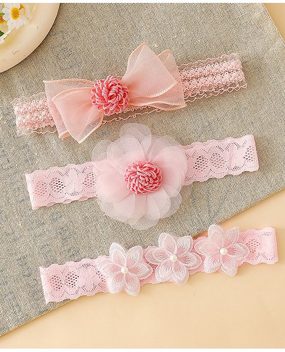 Babyhug Free Size Hedbands With Floral & Bow Applique - Pink