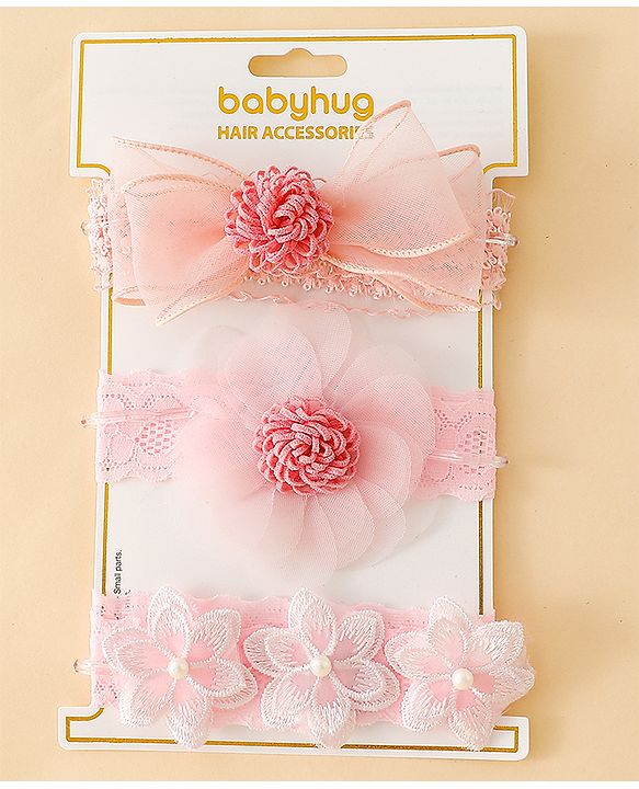 Babyhug Free Size Hedbands With Floral & Bow Applique - Pink