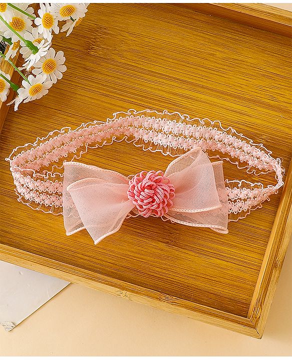 Babyhug Free Size Hedbands With Floral & Bow Applique - Pink