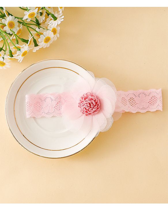Babyhug Free Size Hedbands With Floral & Bow Applique - Pink