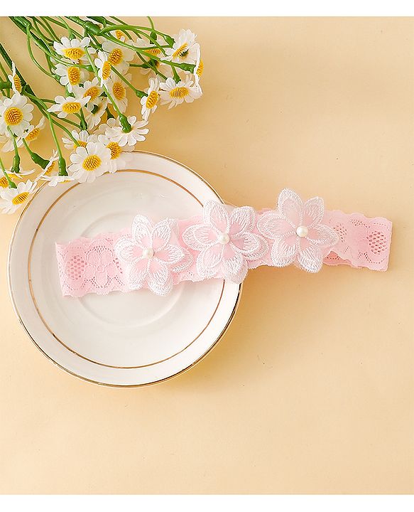 Babyhug Free Size Hedbands With Floral & Bow Applique - Pink