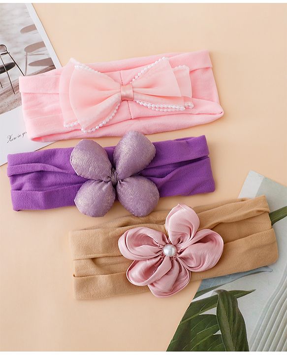 Babyhug Floral Bow Stretch Kids Headband - Pink & Purple