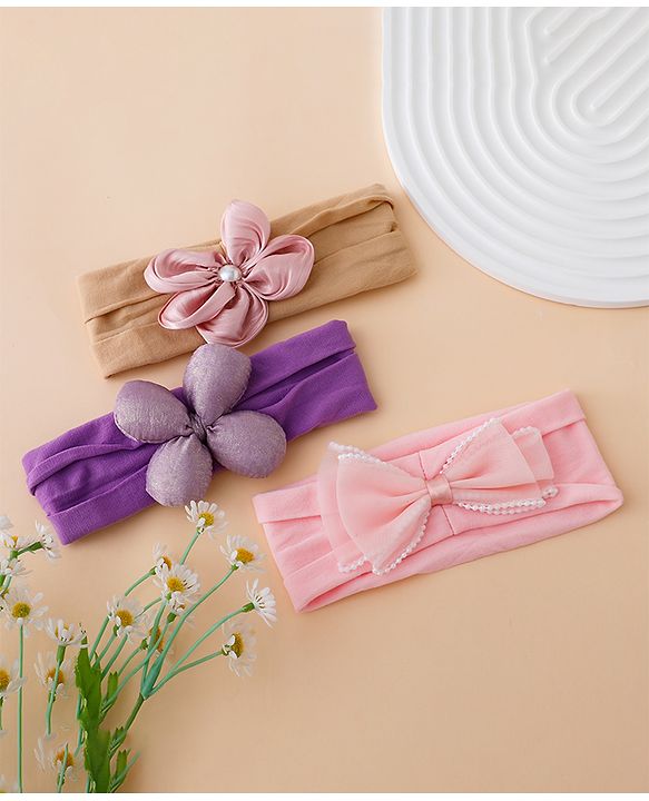 Babyhug Floral Bow Stretch Kids Headband - Pink & Purple