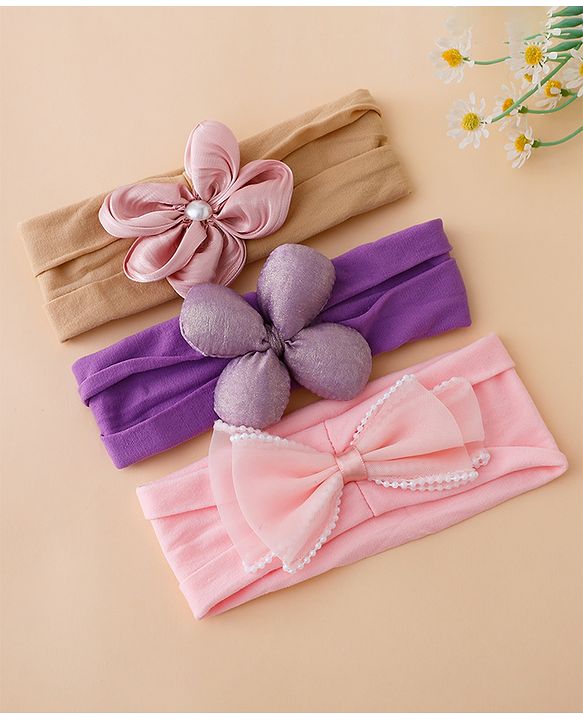 Babyhug Floral Bow Stretch Kids Headband - Pink & Purple