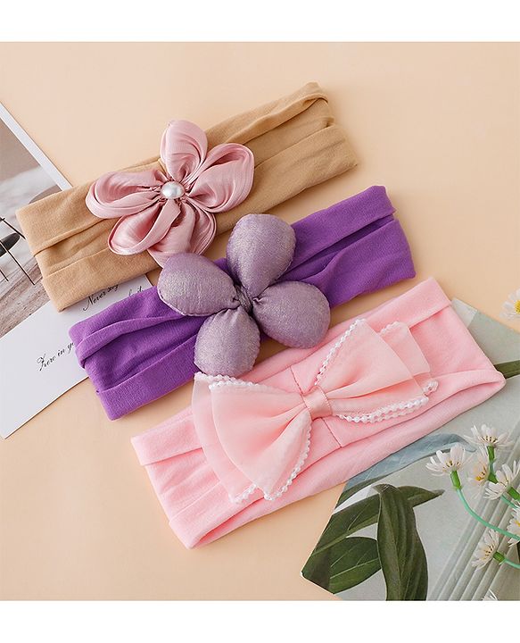 Babyhug Floral Bow Stretch Kids Headband - Pink & Purple